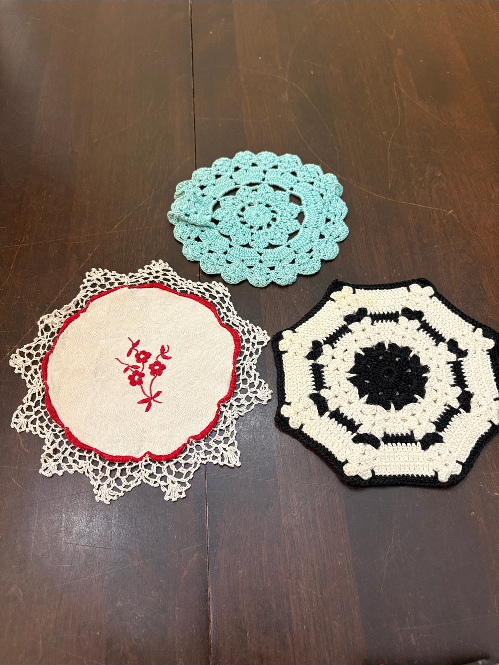 3 vintage Handmade Crocheted Doily